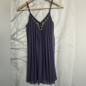 Express Beaded Purple Spaghetti Strap Babydoll Dress Y2k XS